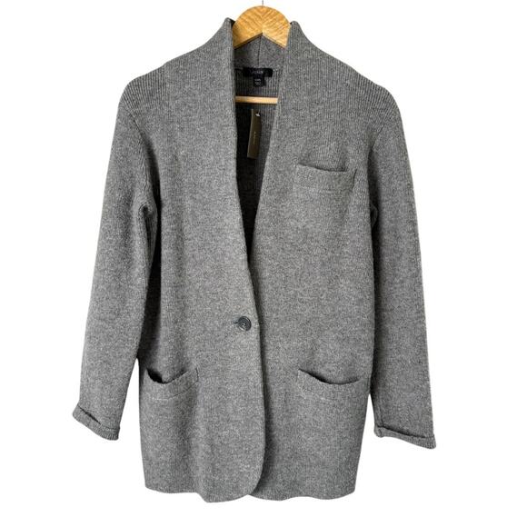 NWT J.Crew Cocoon Sweater Blazer Wool Merino Alpaca in Light Gray, Size XS - Picture 1 of 12
